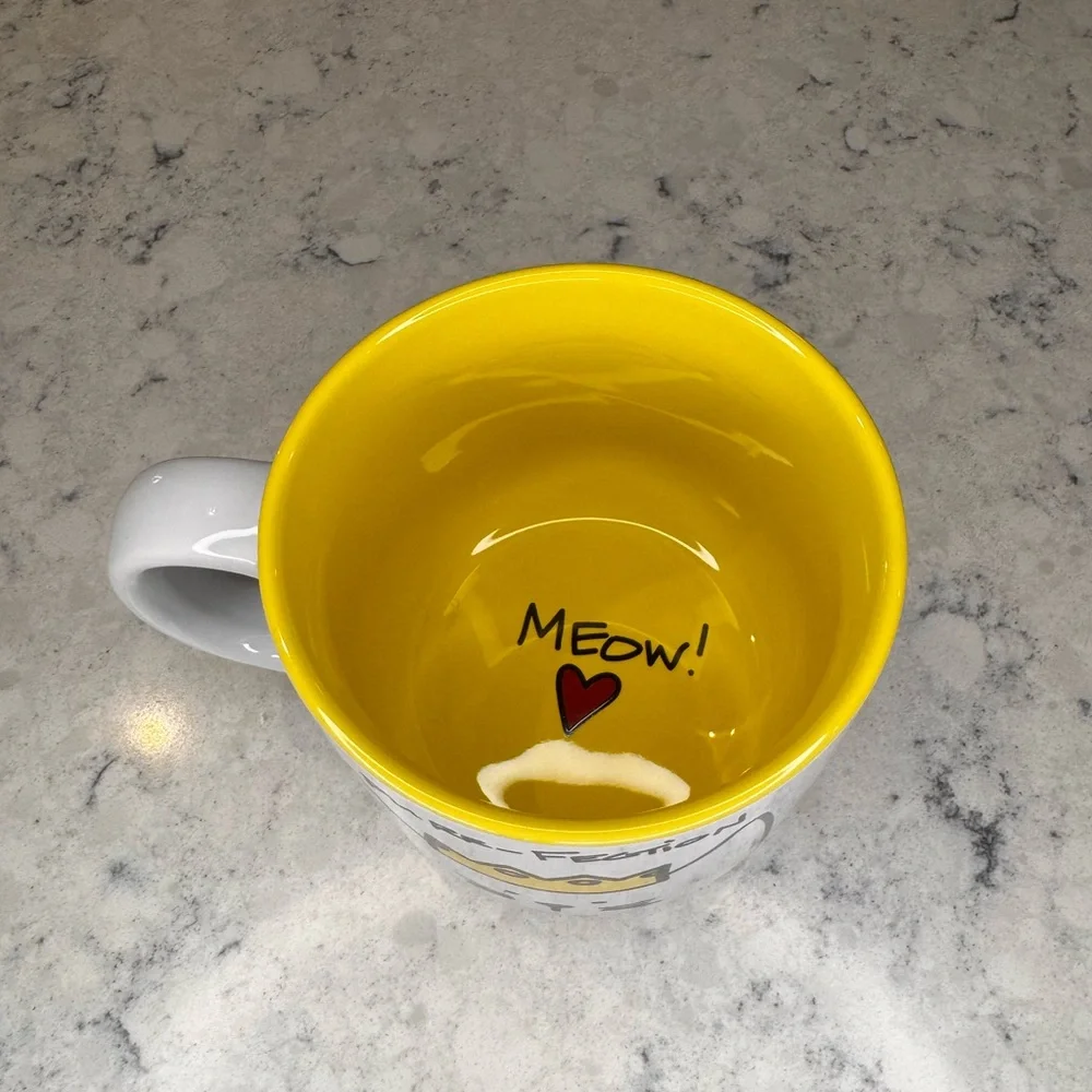 LARGE “Blobby Cat” Mug with Yellow Interior - Purr-Fection, approx 14-16oz